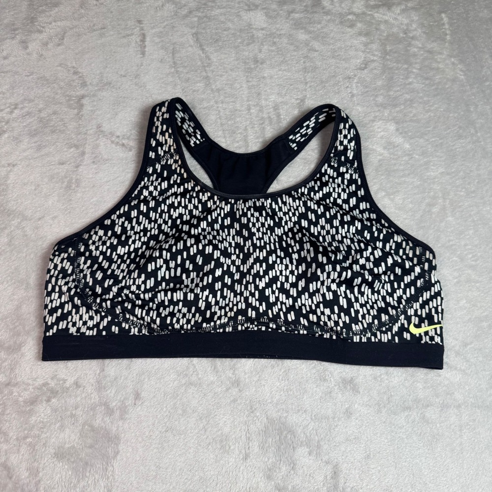 Nike Dri-FIT Black White Geometric Dash Print Racerback Sports Bra XL Athletic